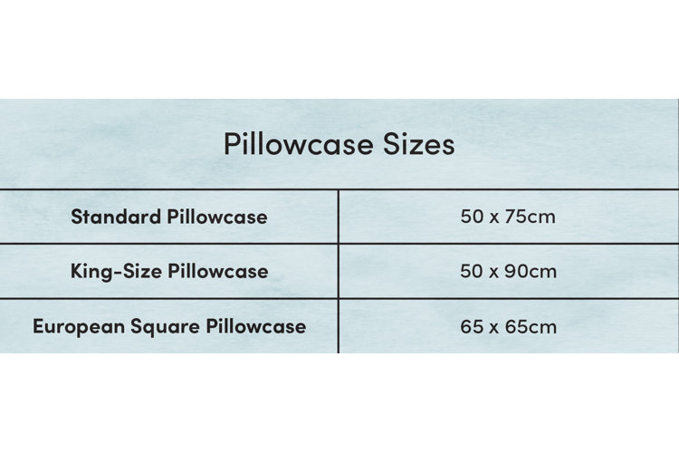 Standard pillowcase clearance size chart